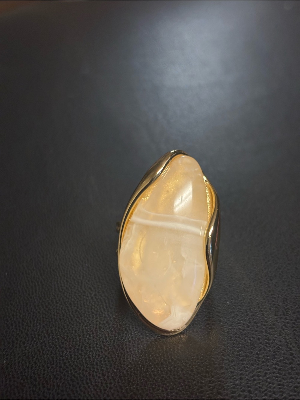 New 18k Gold Plated with Cream Stone Statement Ring